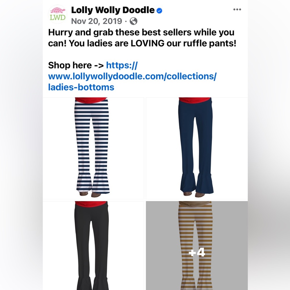 Lolly Wolly doodle women’s ruffle bottom pants red and navy small two pair